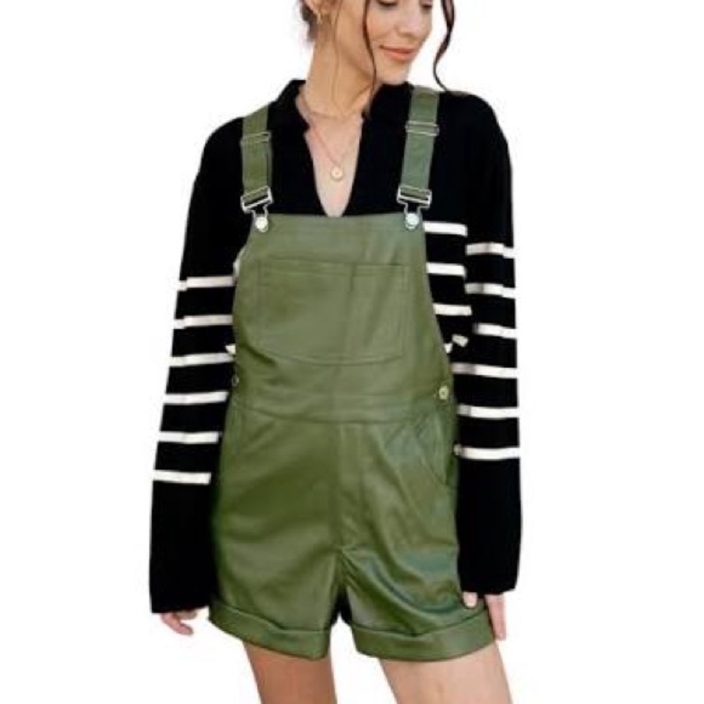 NWT WeWoreWhat Buttery Vegan Leather Short Overall